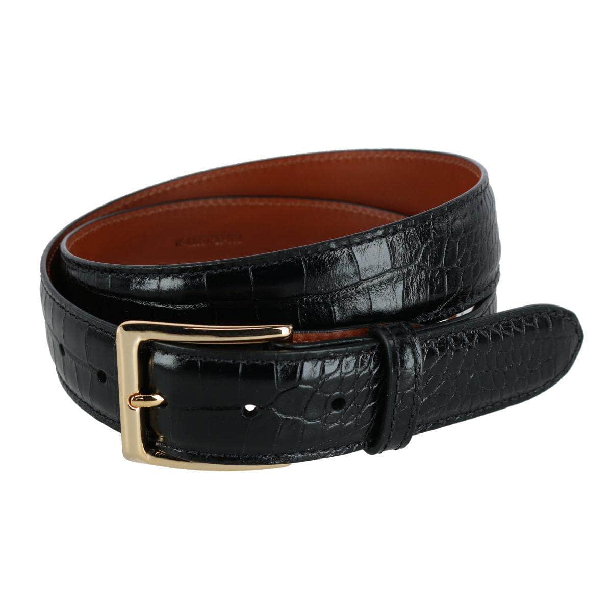 Chance Mock Mini-African Alligator Embossed Italian Leather Belt - Black