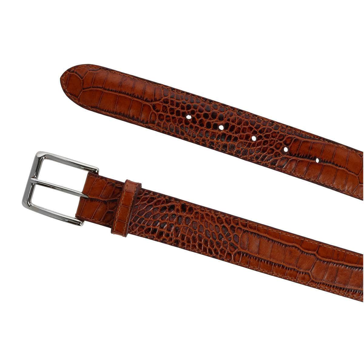 Chance Mock Mini-African Alligator Embossed Italian Leather Belt - Cognac
