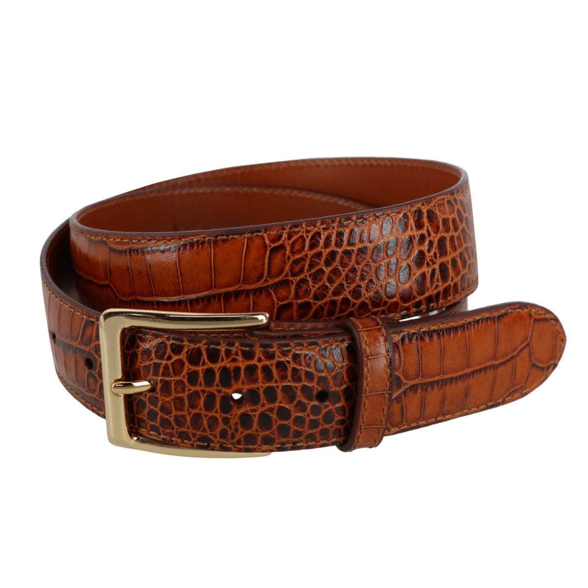 Chance Mock Mini-African Alligator Embossed Italian Leather Belt - Cognac