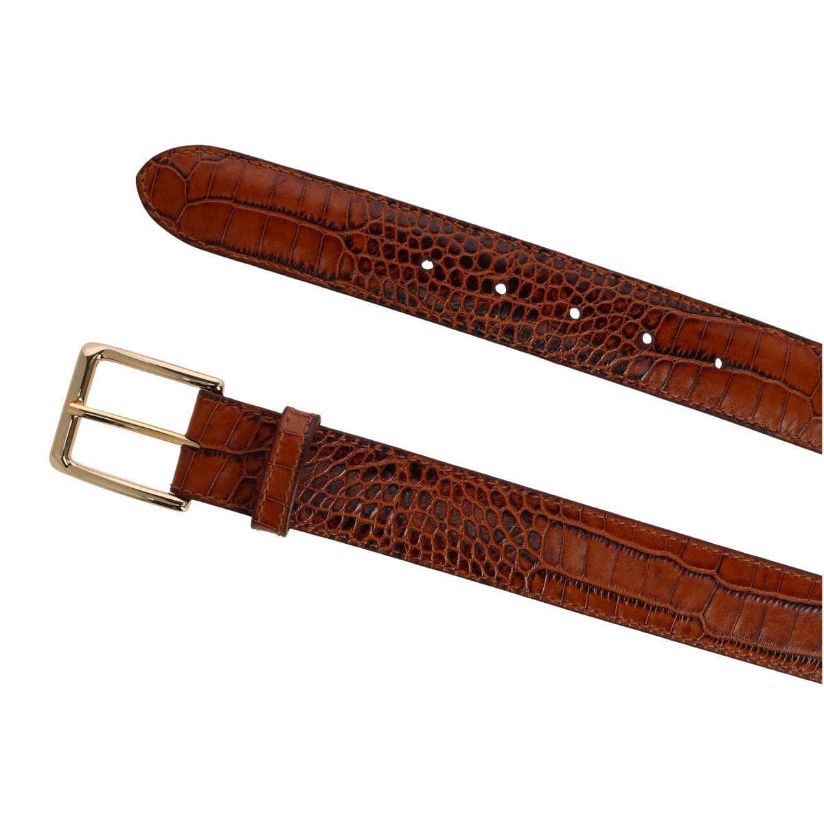 Chance Mock Mini-African Alligator Embossed Italian Leather Belt - Cognac