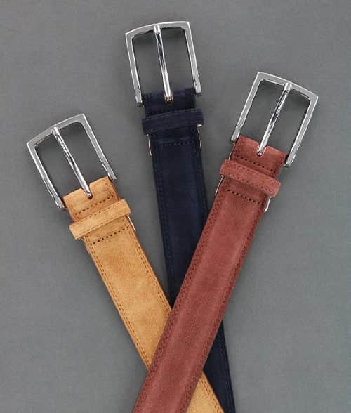 Armando Italian Suede 35mm Feathered Edge Belt - Tan