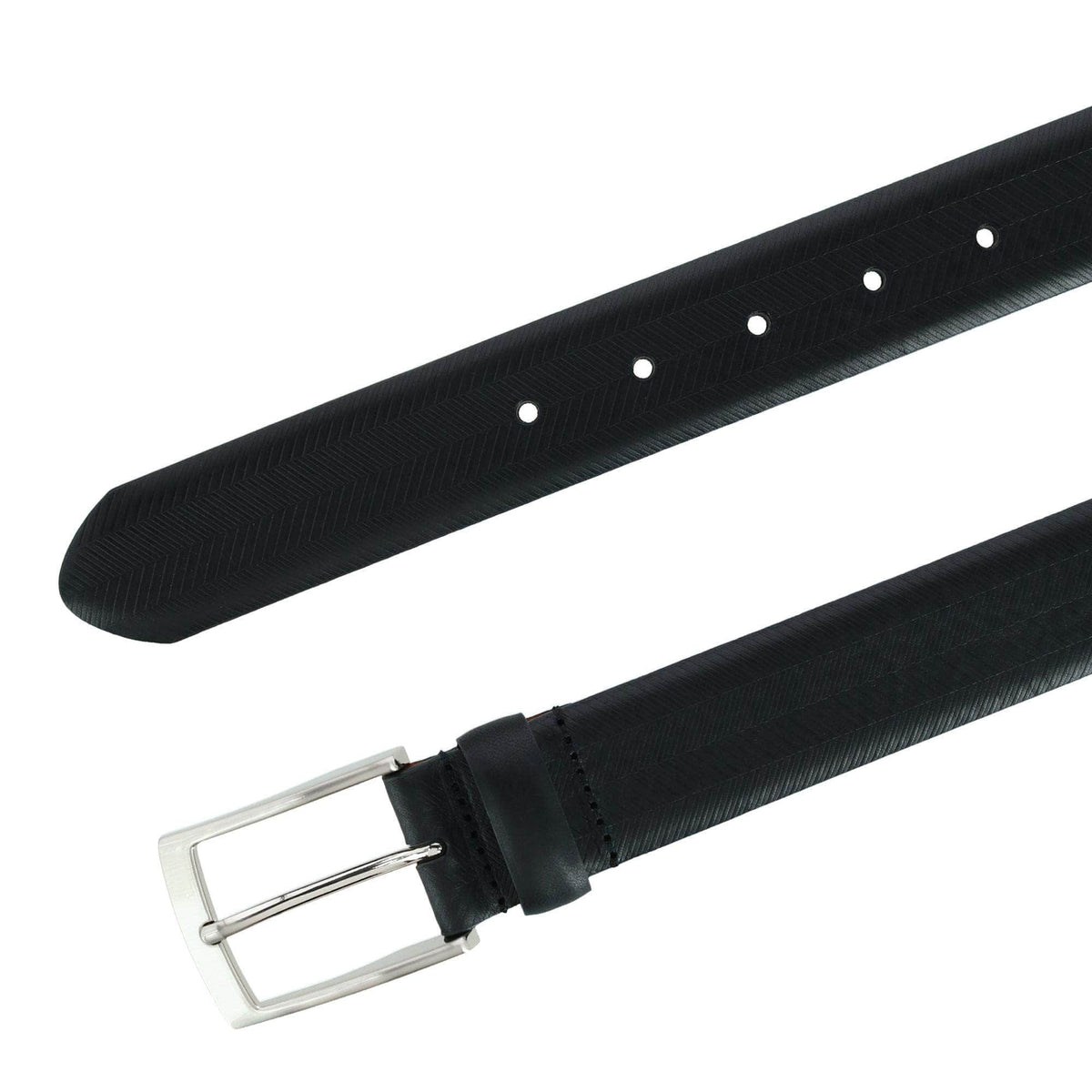 Gregorio 35mm Herringbone Embossed Feather Edged Leather Belt - Black