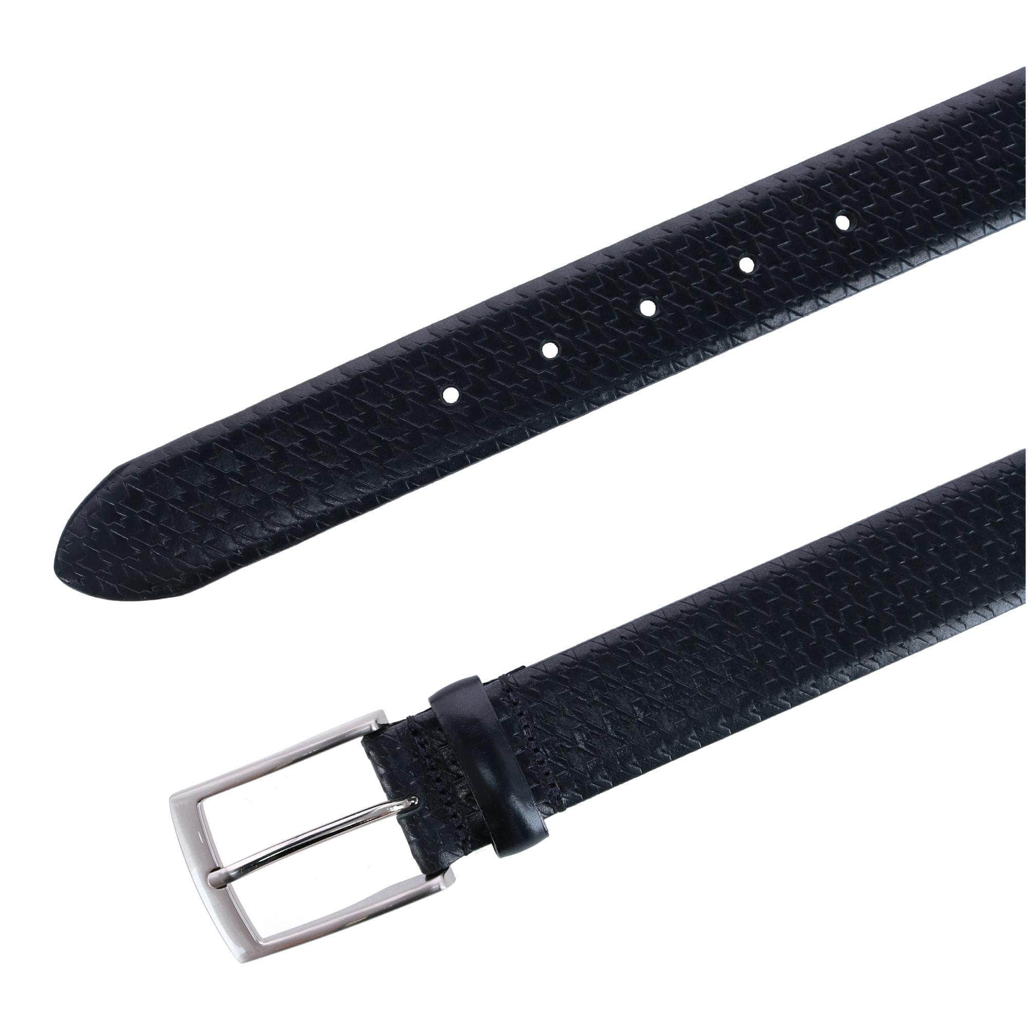 Watson Houndstooth Embossed 35mm Leather Belt - Black