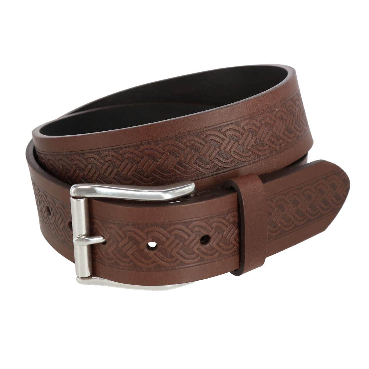 Grady 40mm Celtic Scroll Embossed Leather Jean Belt by Trafalgar