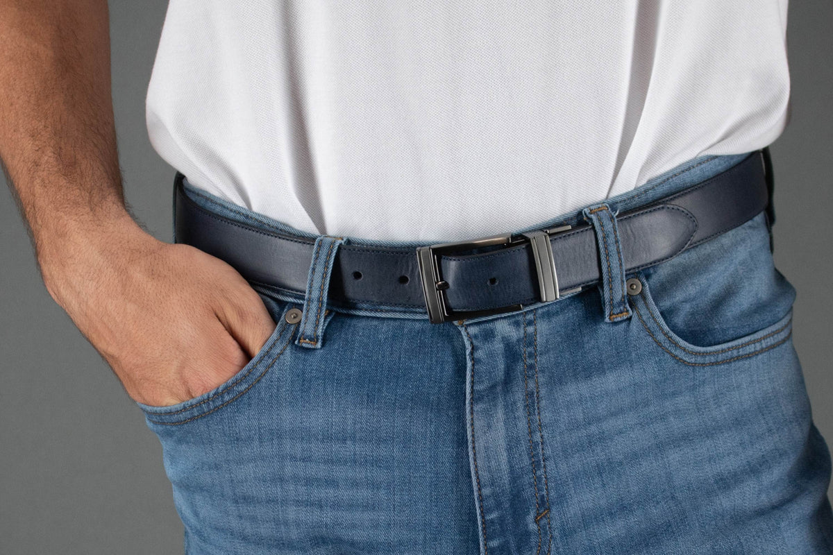 Maverick 32mm Reversible Leather Dress Belt - Navy to Tan