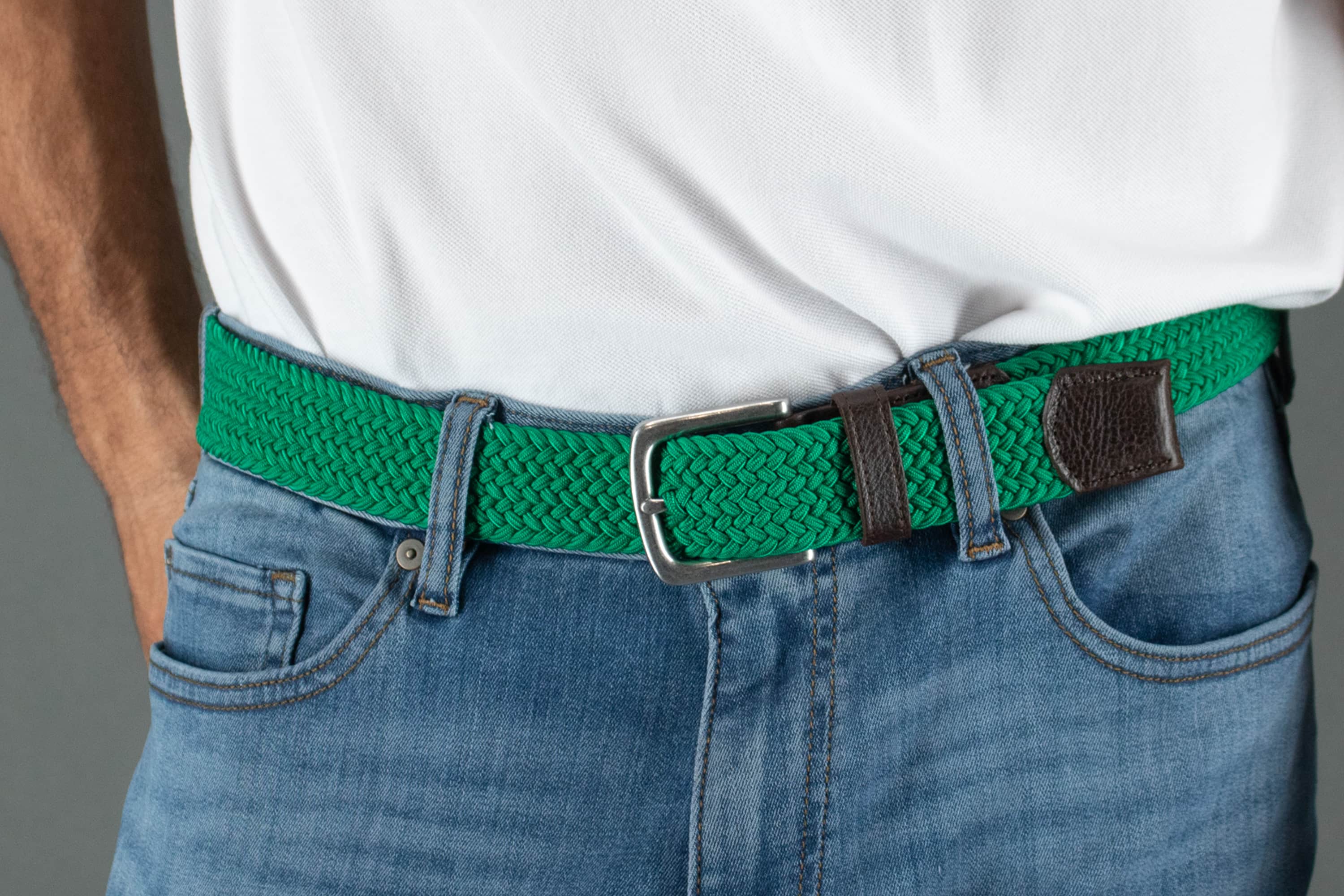 Riverside Solid Stretch Weave Belt - Emerald Green