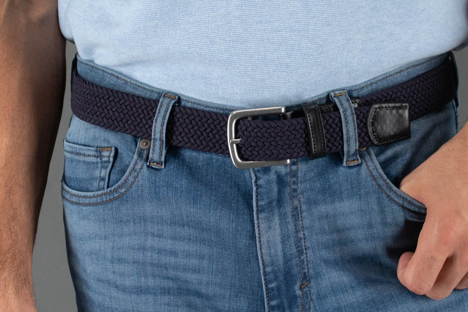 Riverside Solid Stretch Weave Belt - Navy