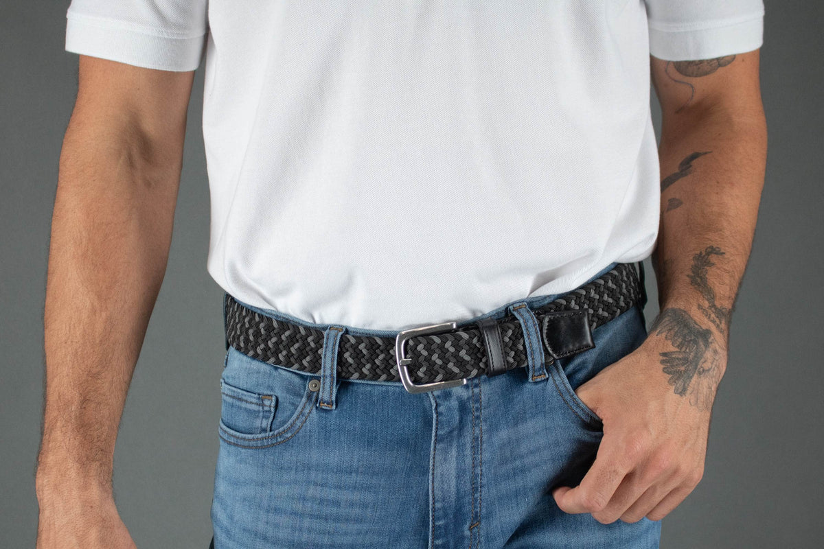 Chandler Mixed Weave Stretch Belt - Black and Grey