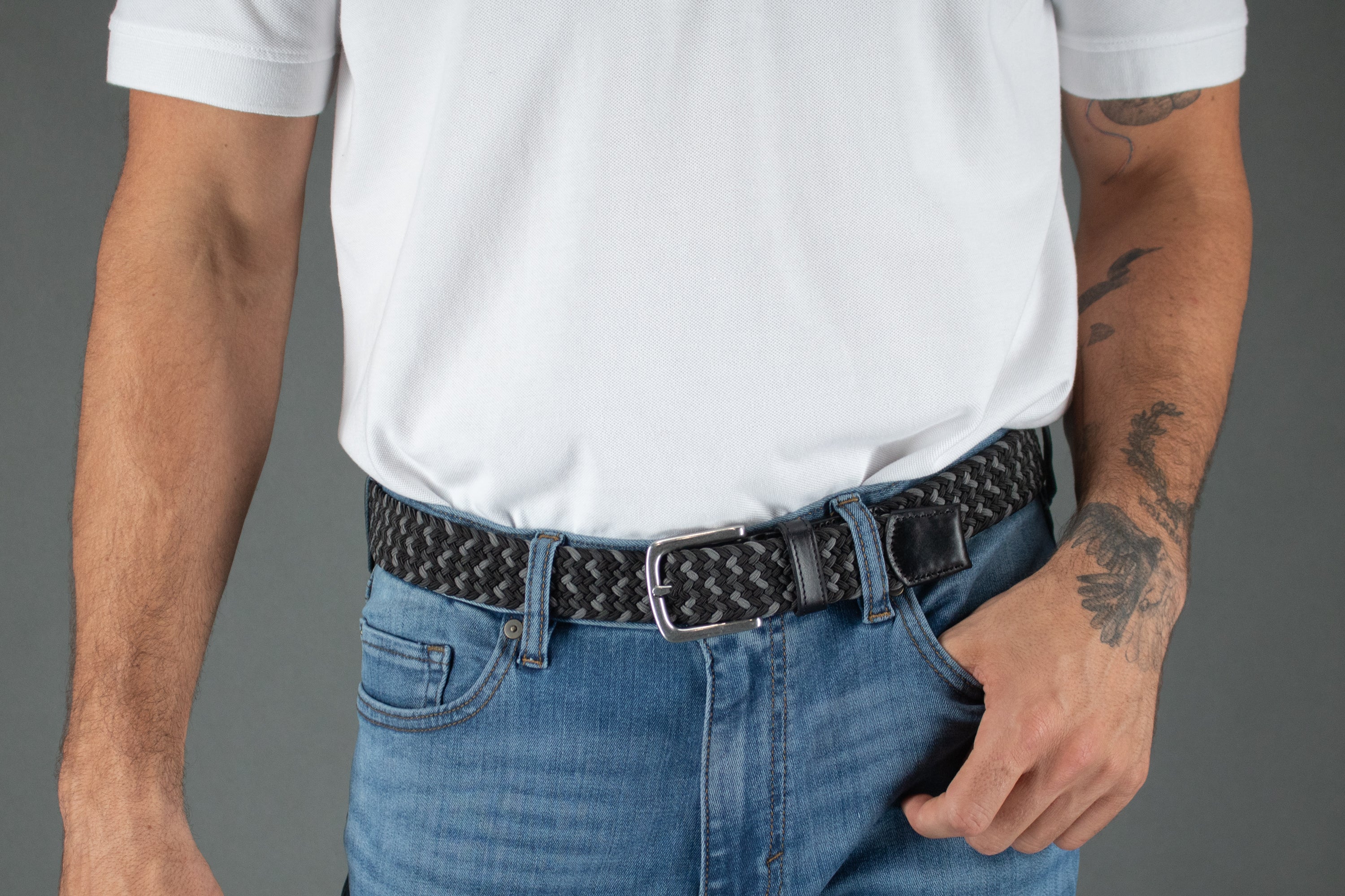 Chandler Mixed Weave Stretch Belt - Black and Grey