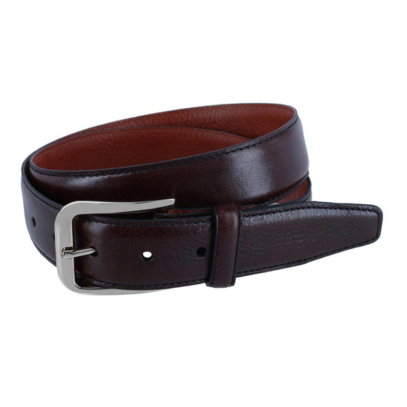 35MM Pebble Grain Leather Belt with Silver Buckle