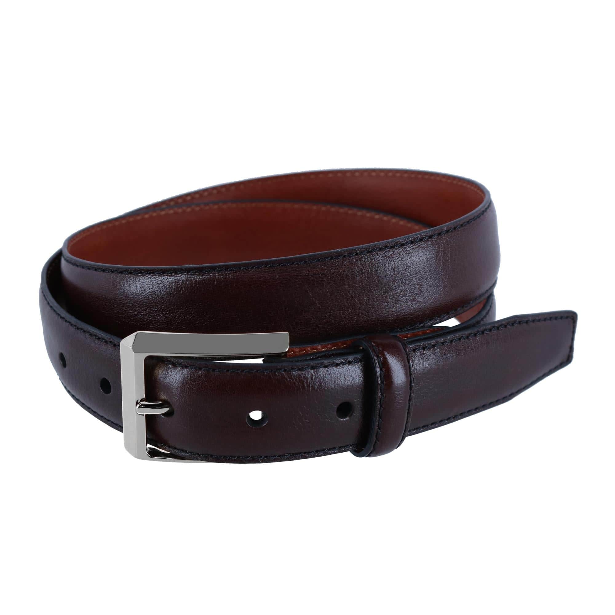 30MM Pebble Grain Leather Belt with Silver Buckle - Brown