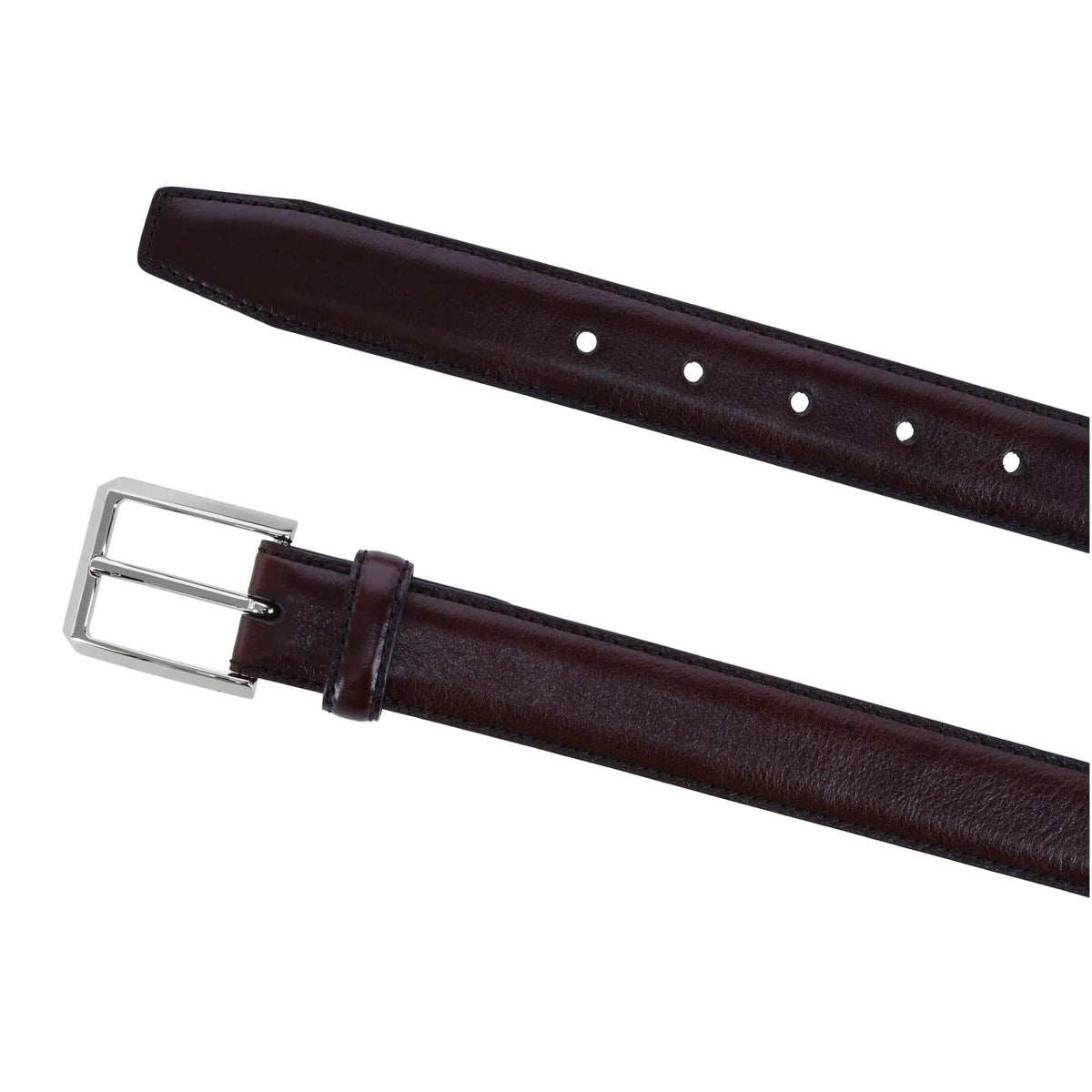 30MM Pebble Grain Leather Belt with Silver Buckle - Brown