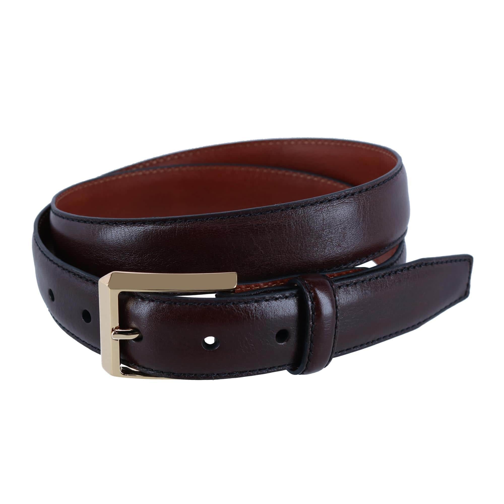 30MM Pebble Grain Leather Belt with Gold Buckle - Brown