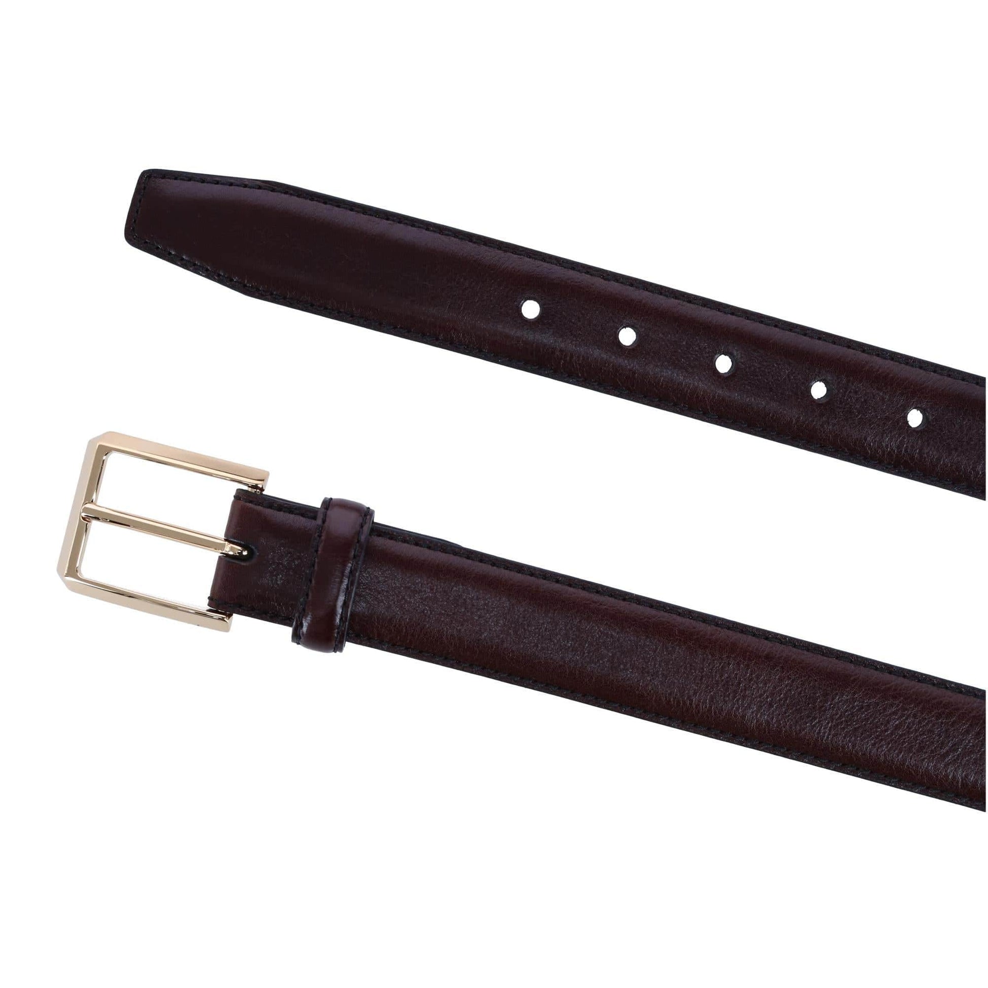 30MM Pebble Grain Leather Belt with Gold Buckle - Brown