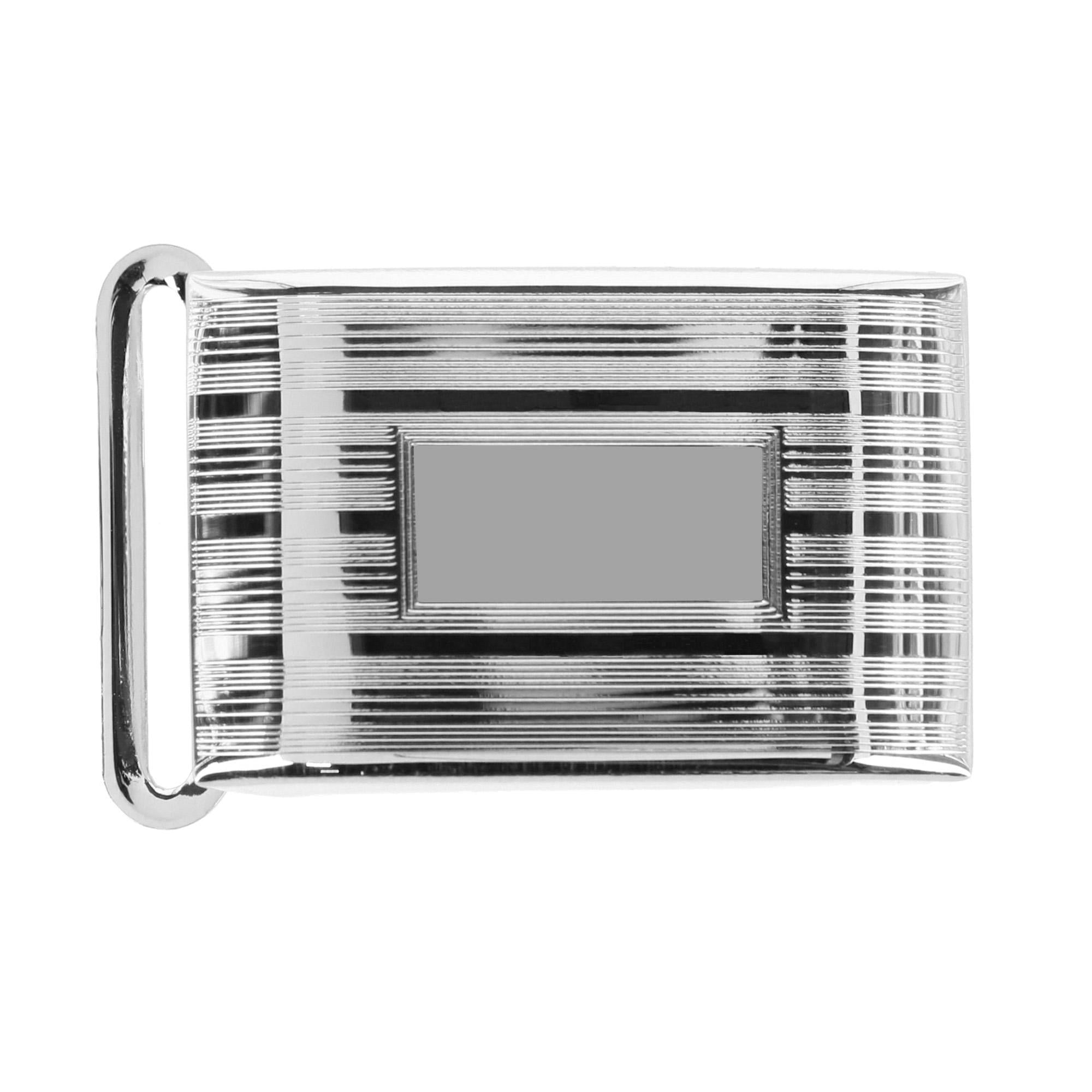 25mm Engine Turned Engraved Compression Belt Buckle w Small Loop - Silver