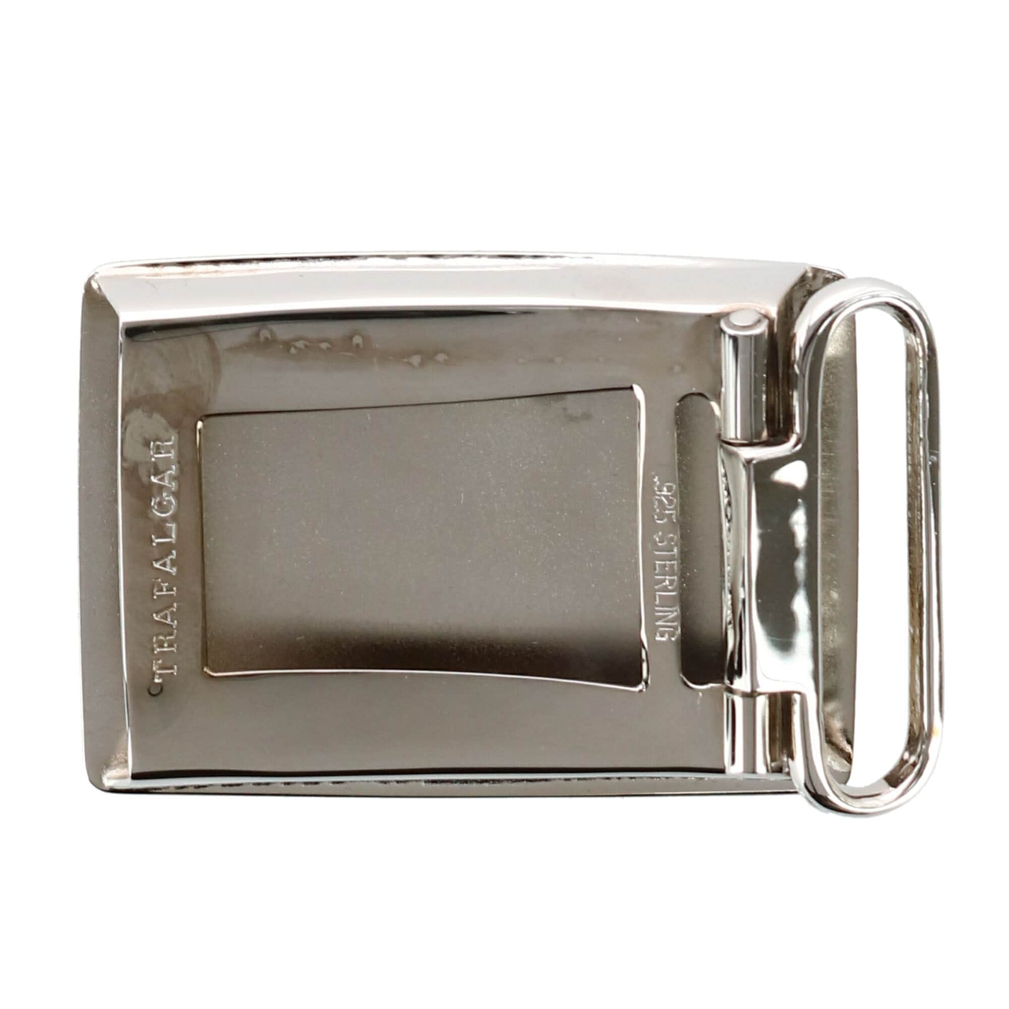 30mm Rhodium Over Solid Sterling Silver Compression Belt Buckle - Silver
