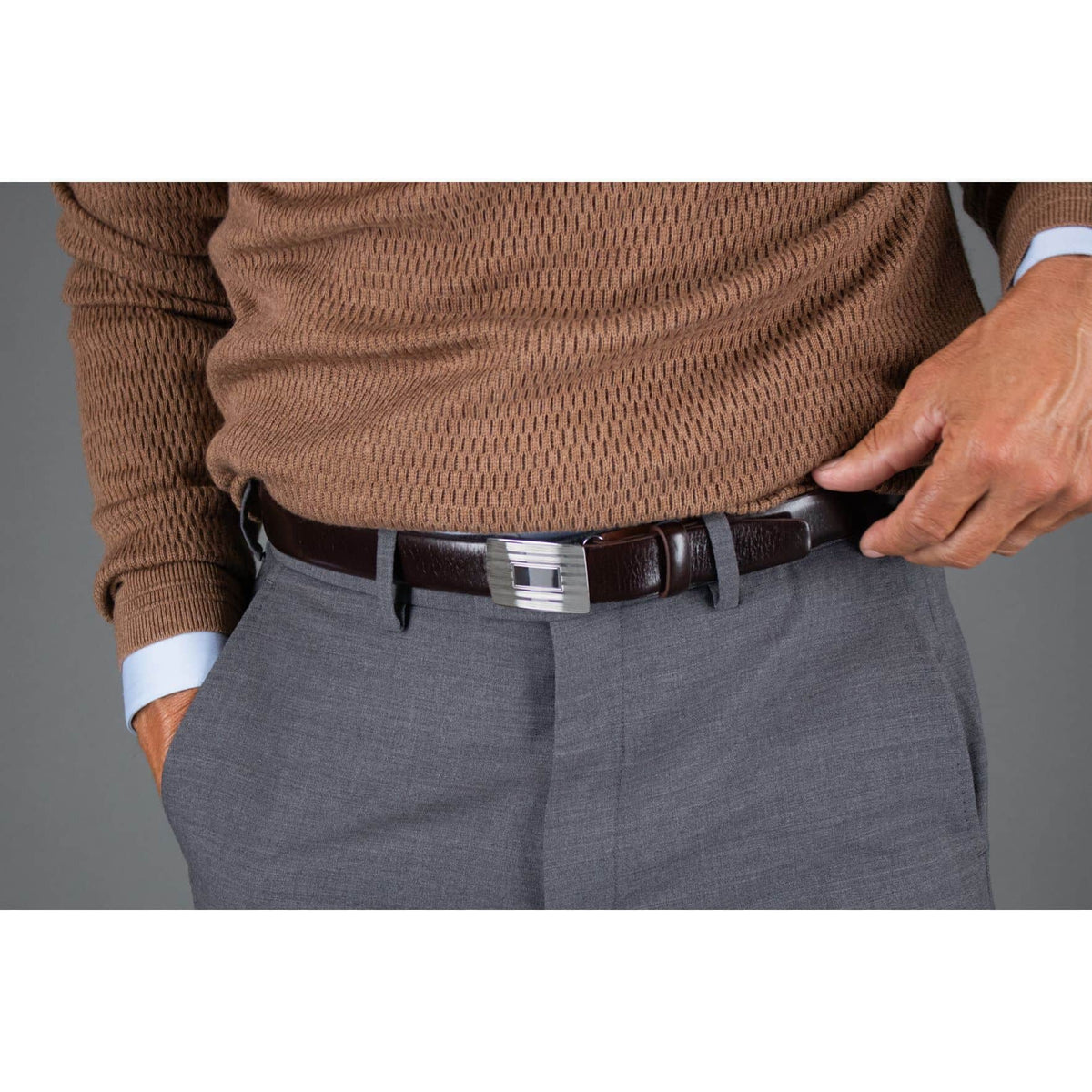 30mm Engine Turned Rhodium Compression Belt Buckle - Silver