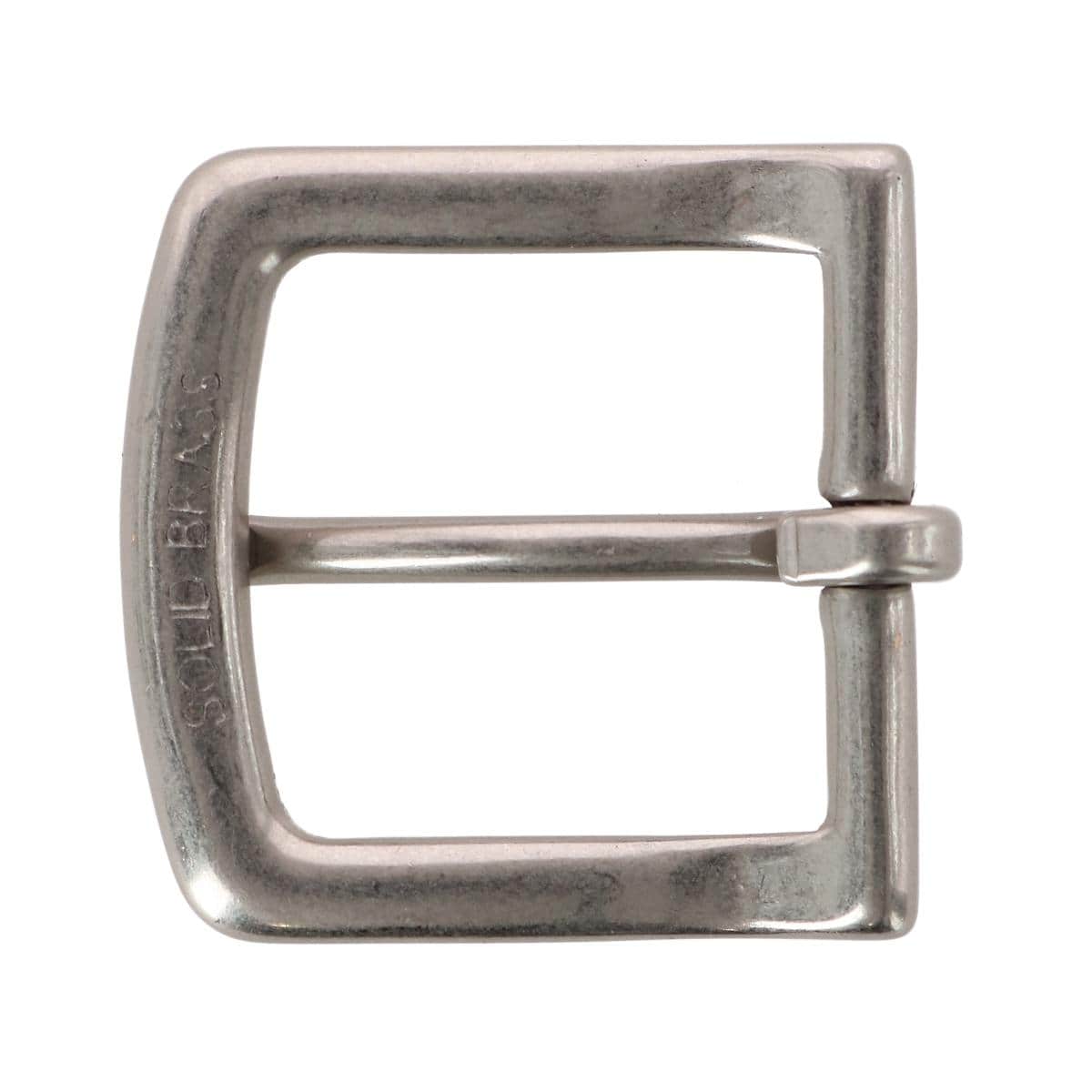 32mm Soft Edged Solid Brass Brushed Nickel Single Prong Buckle - Silver