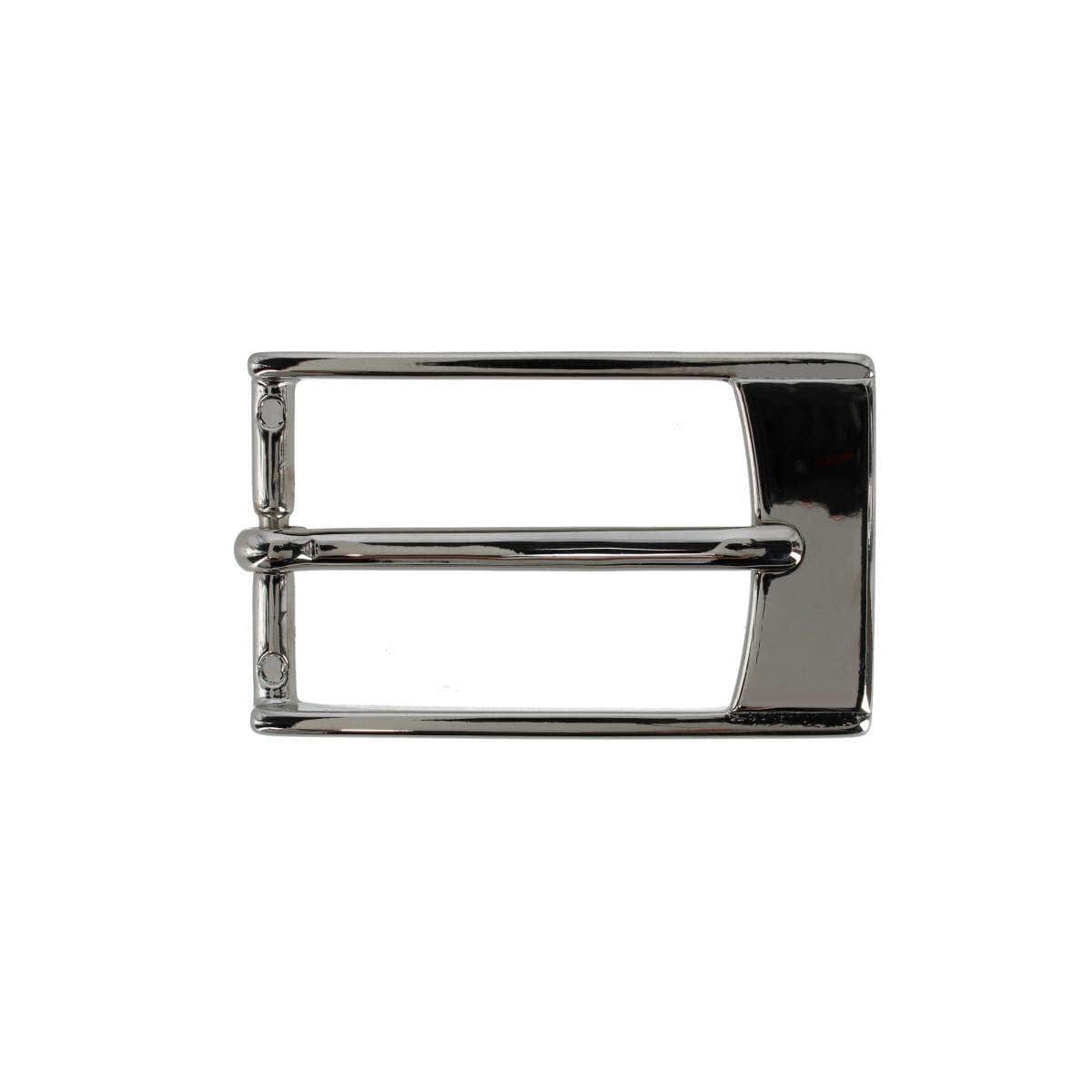 30mm Long Rectangular Solid Brass Italian Harness Belt Buckle - Shiny Nickel