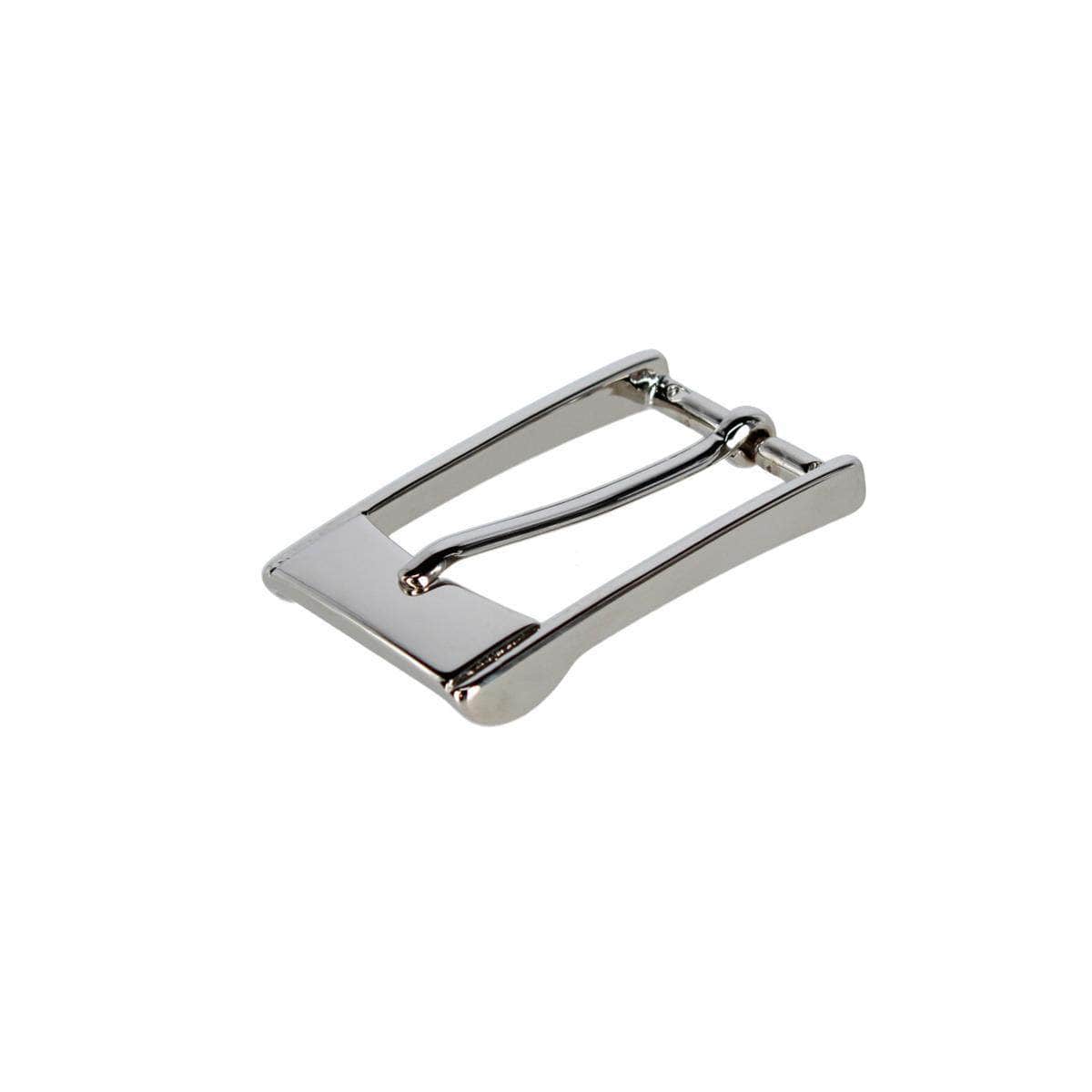 30mm Long Rectangular Solid Brass Italian Harness Belt Buckle - Shiny Nickel