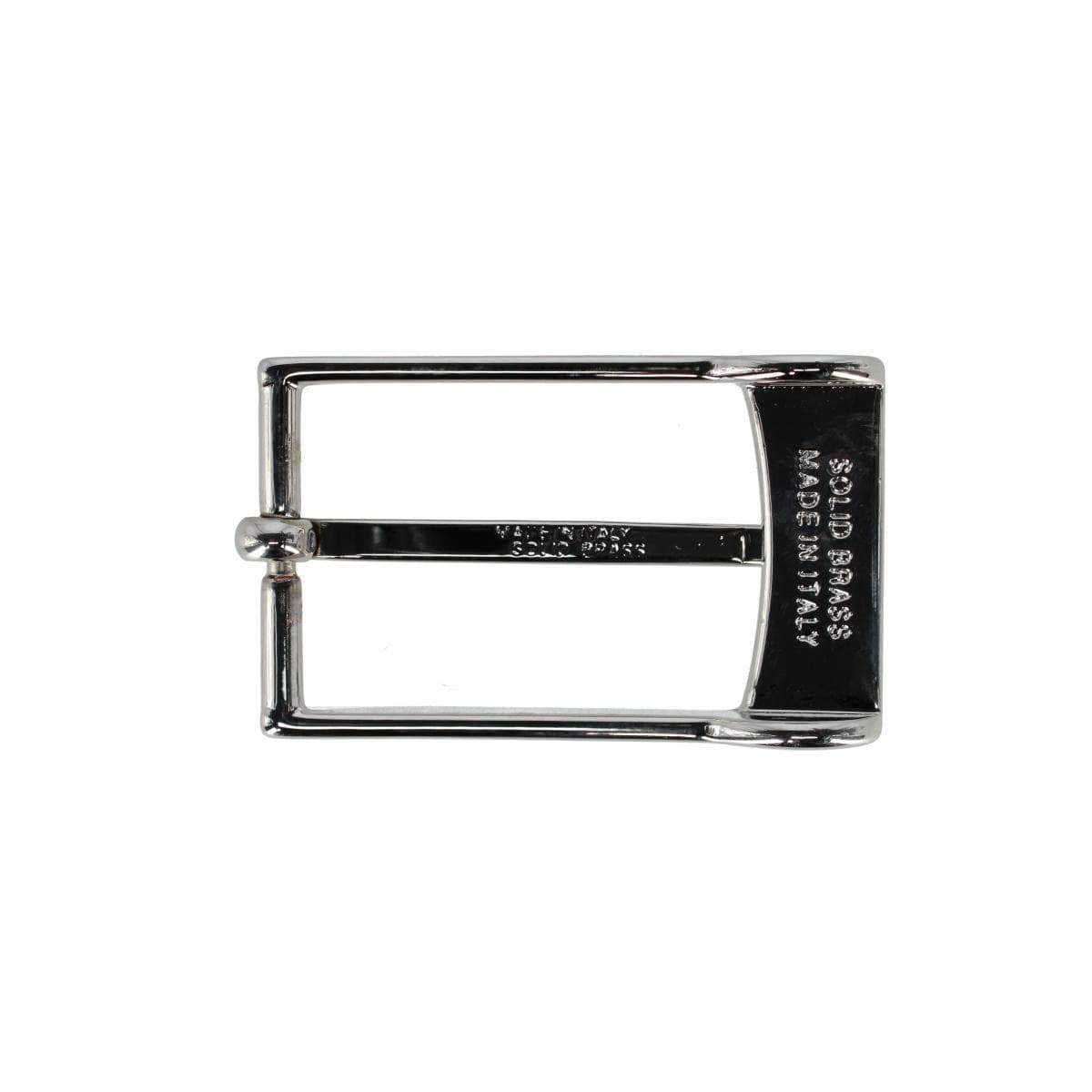 30mm Long Rectangular Solid Brass Italian Harness Belt Buckle - Shiny Nickel