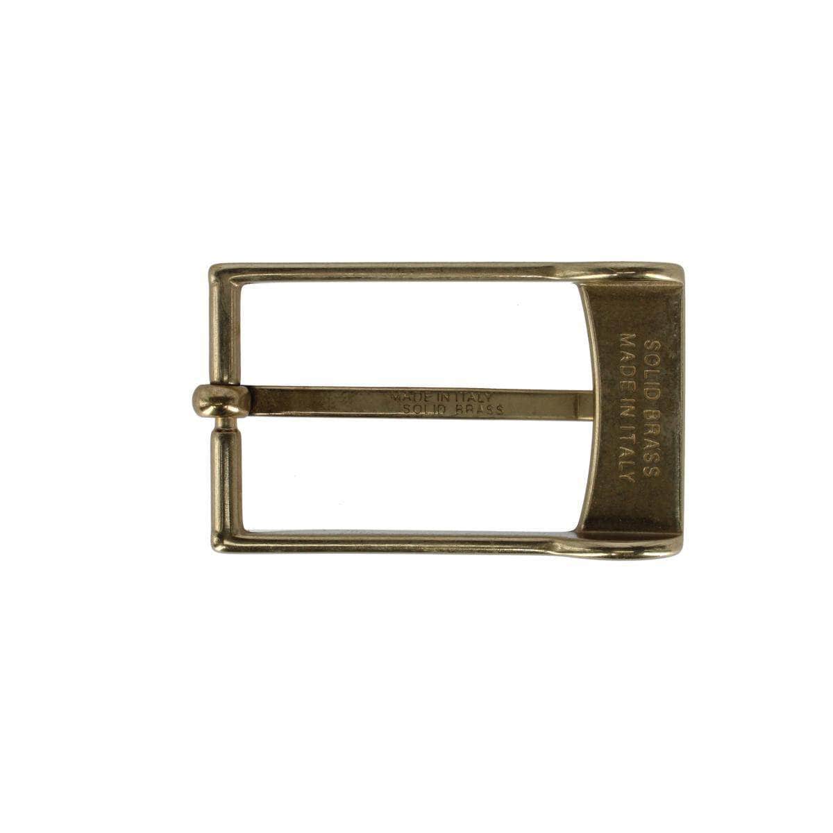30mm Long Rectangular Solid Brass Italian Harness Belt Buckle - Polished Brass