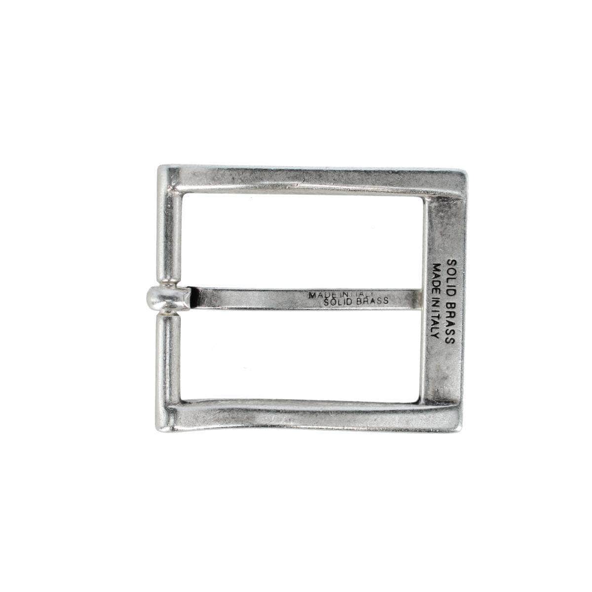 35mm Solid Brass Italian Arched Rectangular Harness Belt Buckle - English Silver