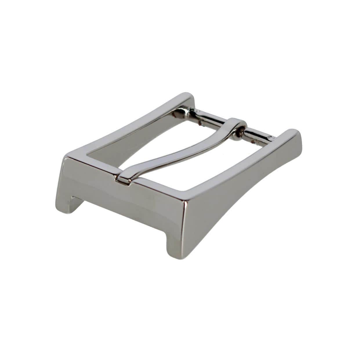 35mm Italian Classic Rectangular Sold Brass Harness Belt Buckle - Shiny Nickel
