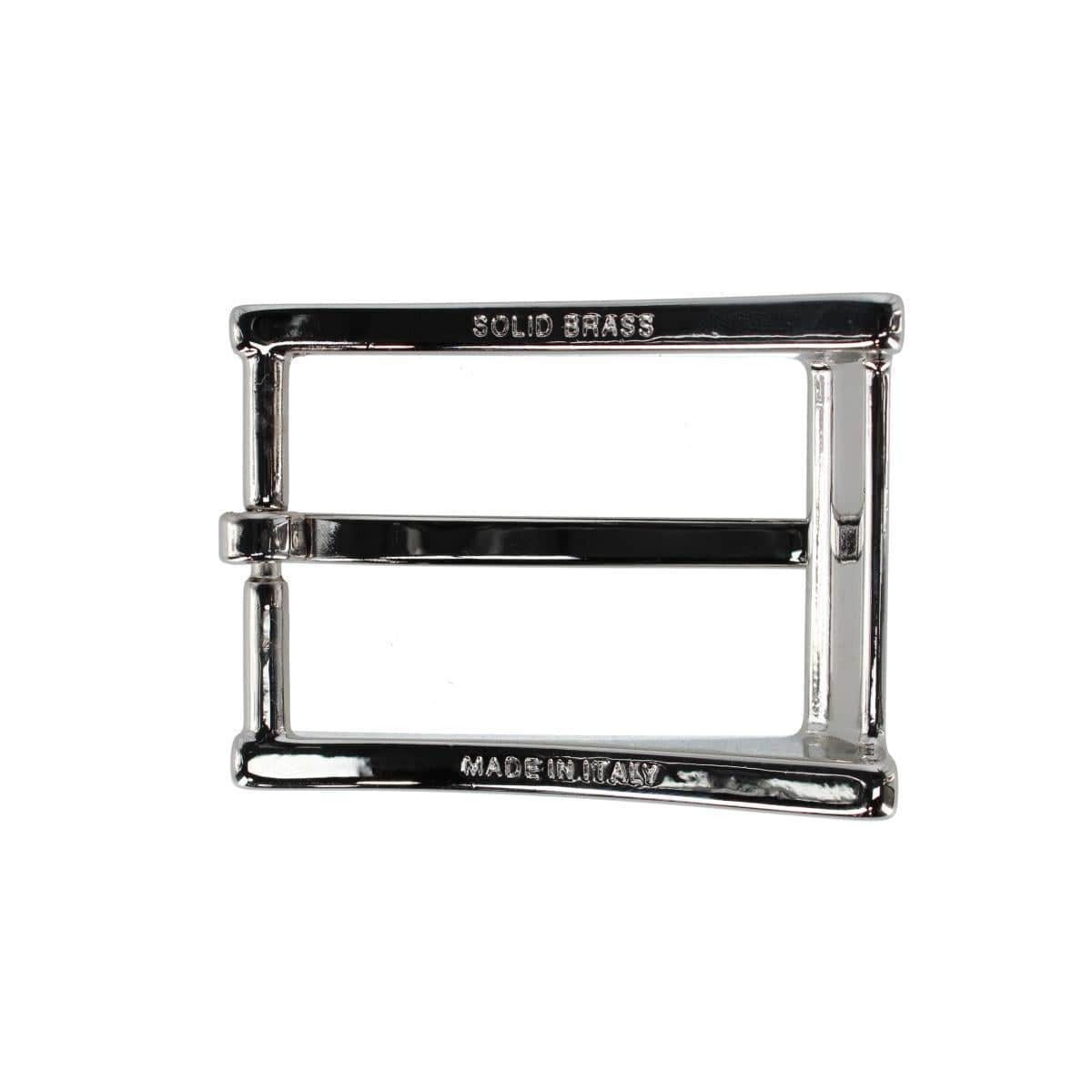 35mm Italian Classic Rectangular Sold Brass Harness Belt Buckle - Shiny Nickel