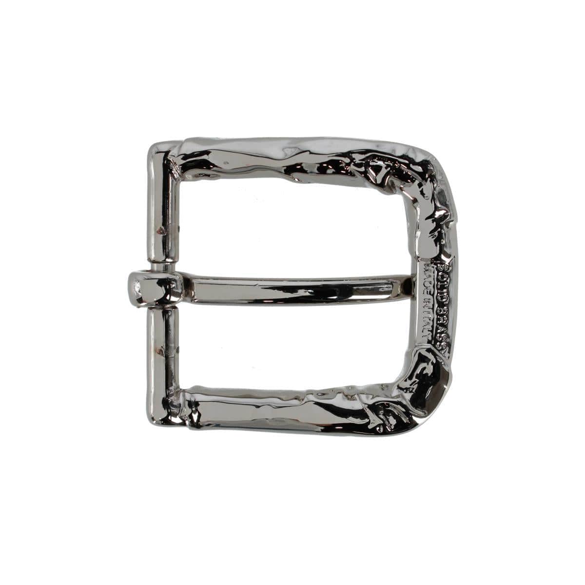 35mm Italian Rippled Textured Solid Brass Harness Belt Buckle - Shiny Nickel