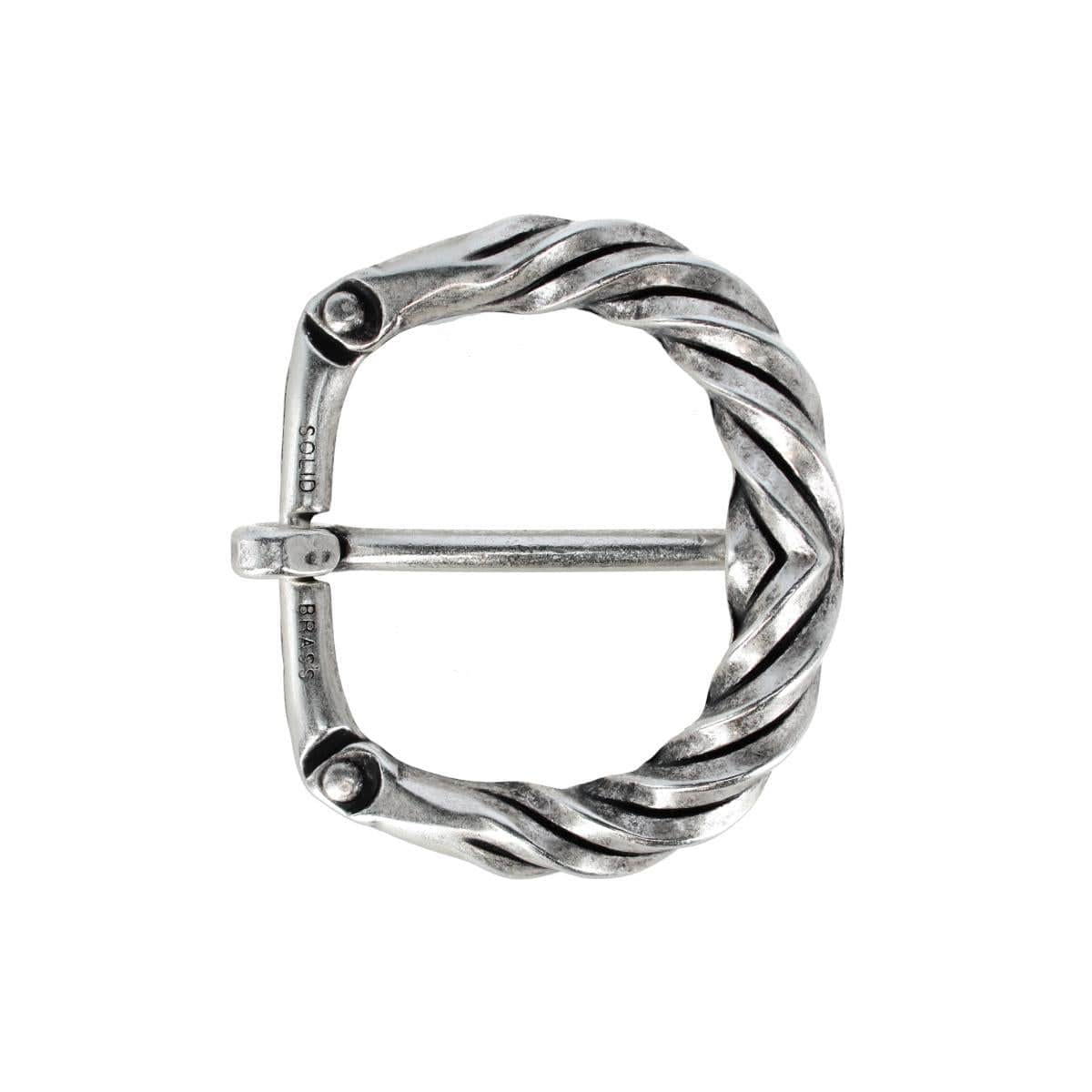 40mm Italian Solid Brass Twisted Patterned Harness Belt Buckle - English Silver