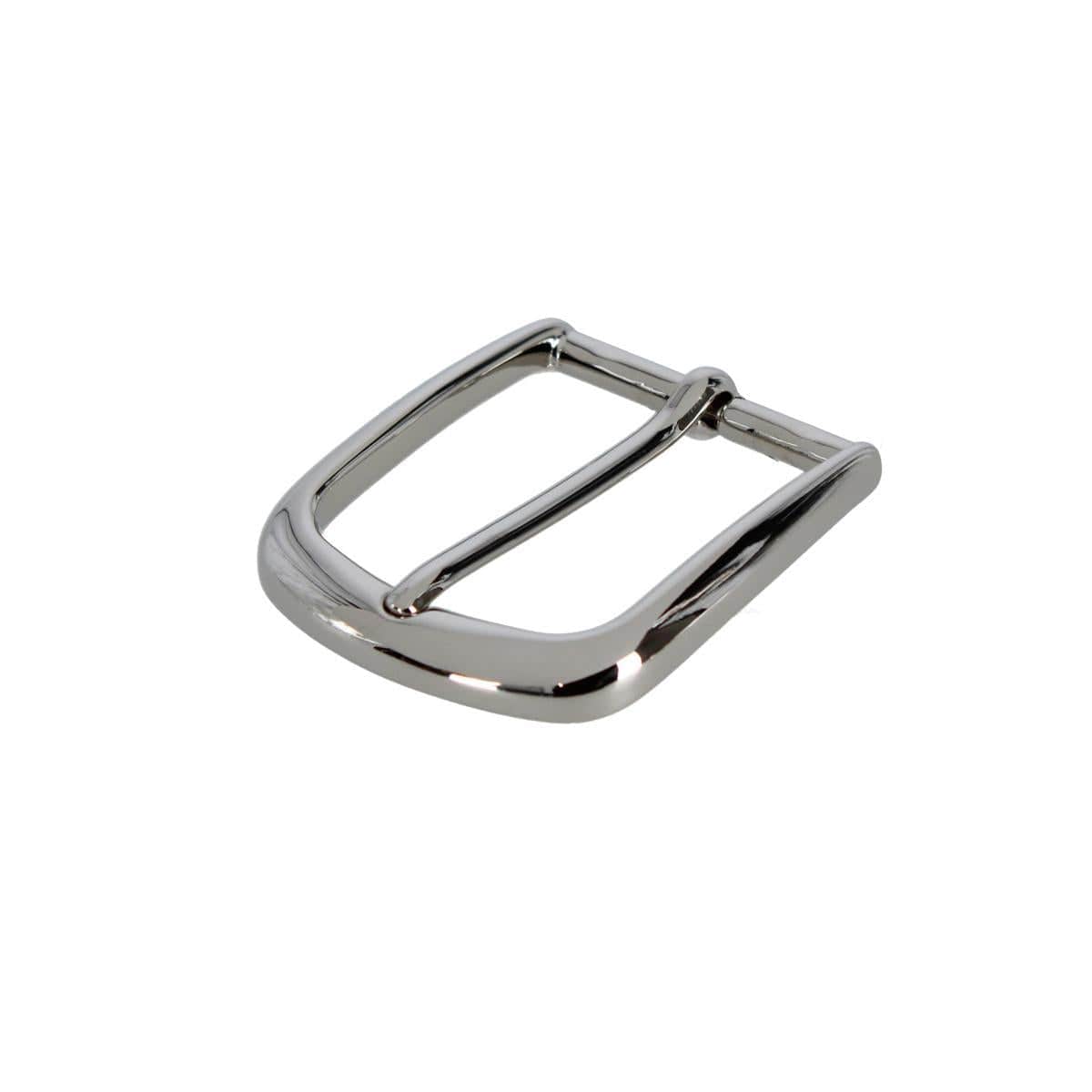 35mm Solid Brass Italian Classic Rounded Harness Belt Buckle - Shiny Nickel