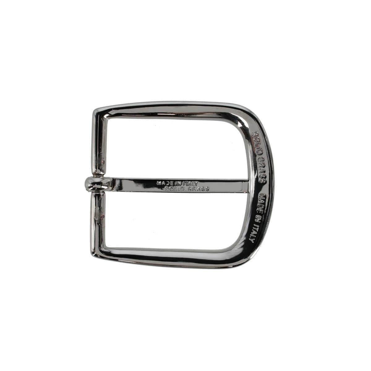 35mm Solid Brass Italian Classic Rounded Harness Belt Buckle - Shiny Nickel