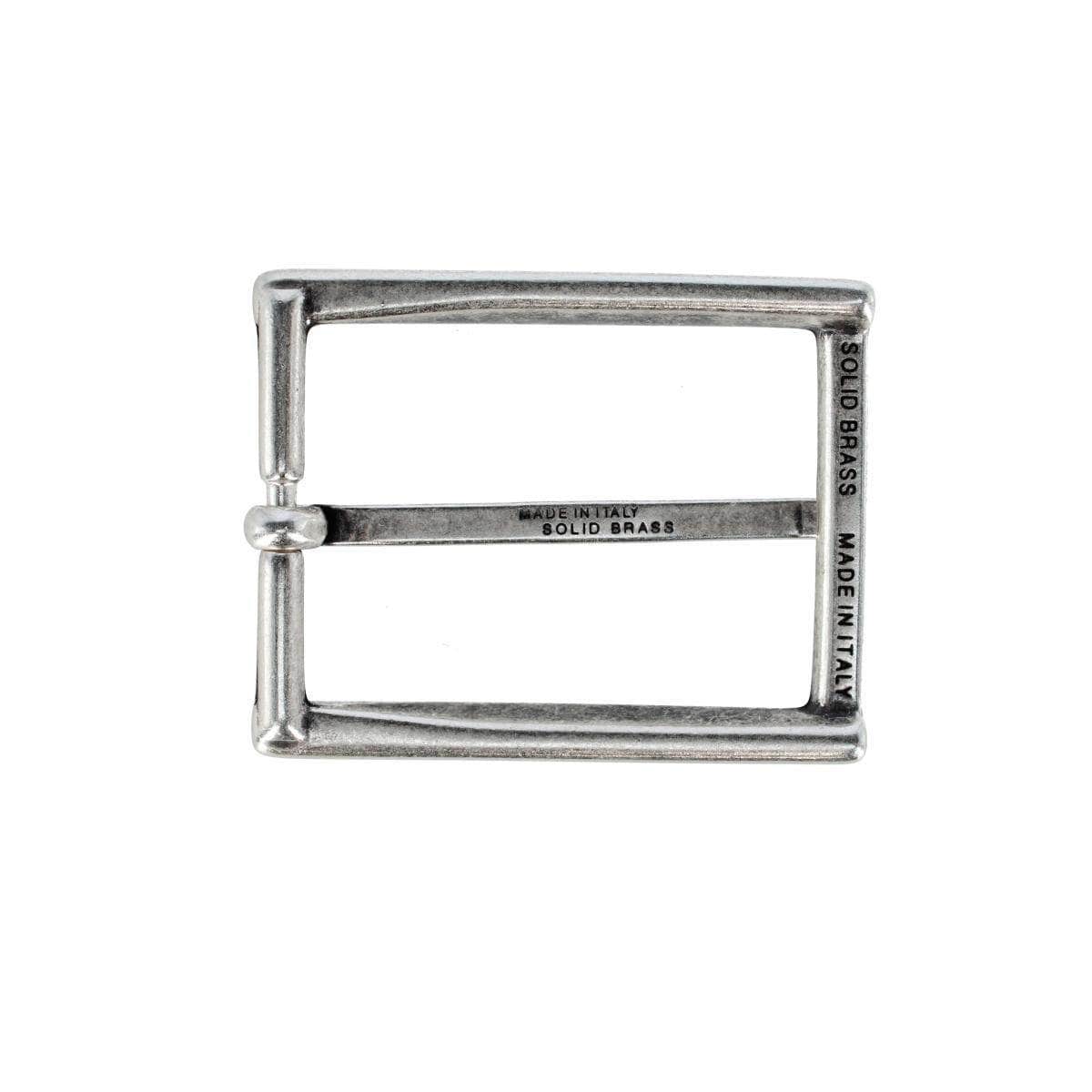 35mm Italian Classic Rectangular Solid Brass Harness Belt Buckle - English Silver