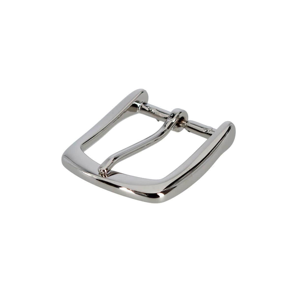 35mm Italian Solid Brass Rounded Edged Harness Belt Buckle - Shiny Nickel