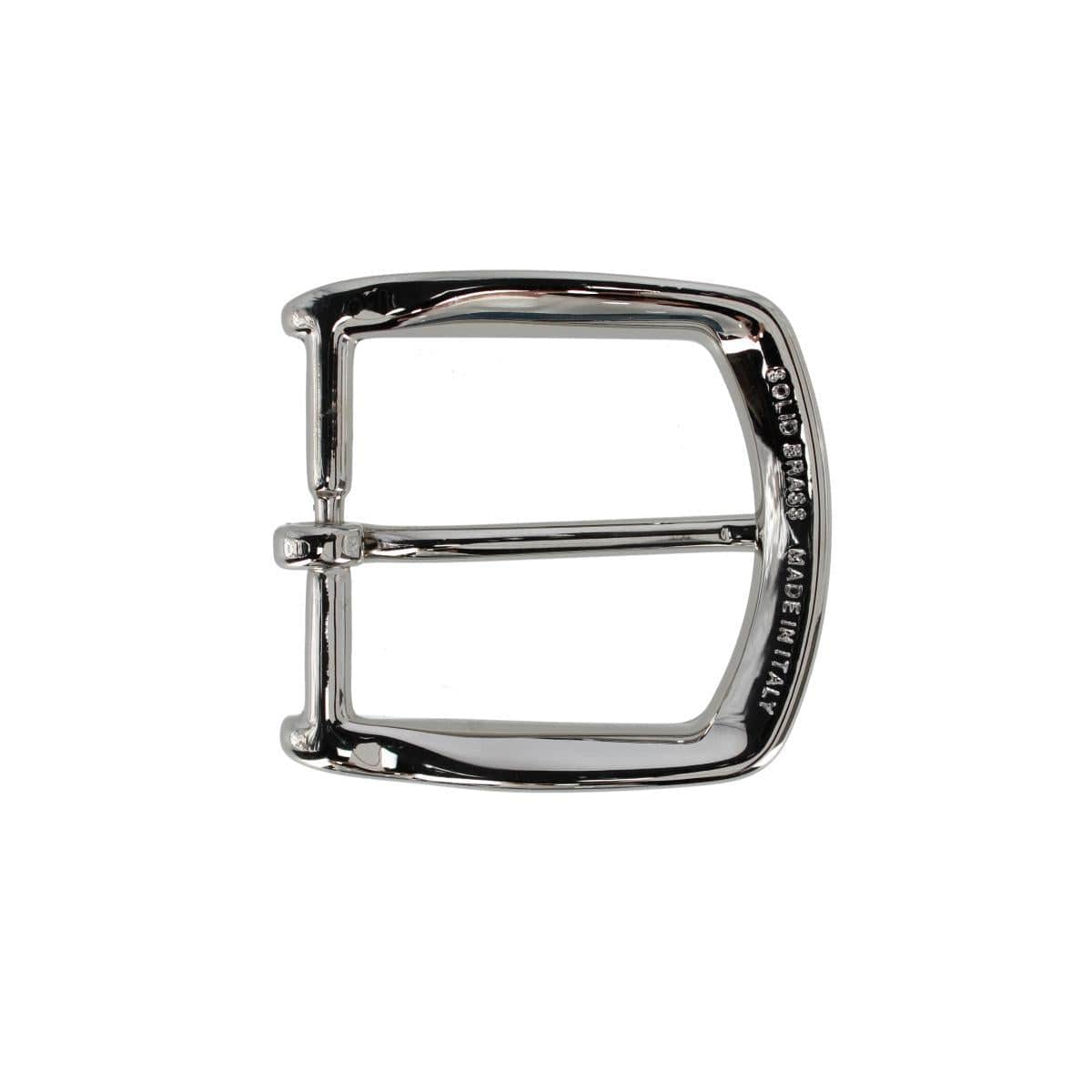 35mm Italian Solid Brass Rounded Edged Harness Belt Buckle - Shiny Nickel