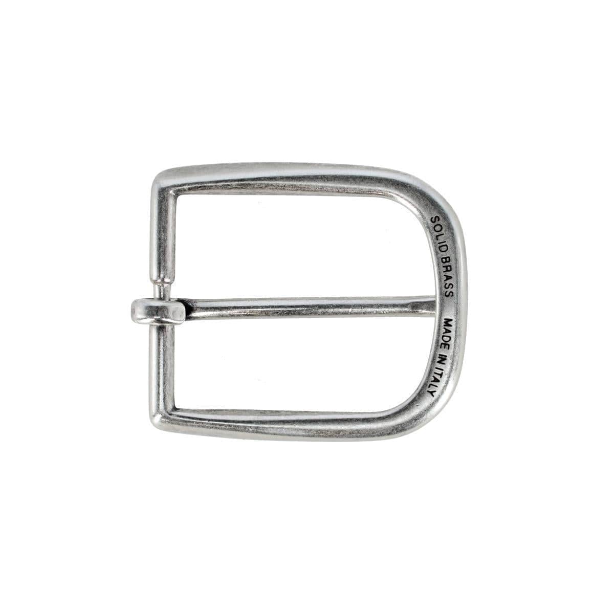 35mm Solid Brass Italian Rounded Edged Harness Belt Buckle - English Silver