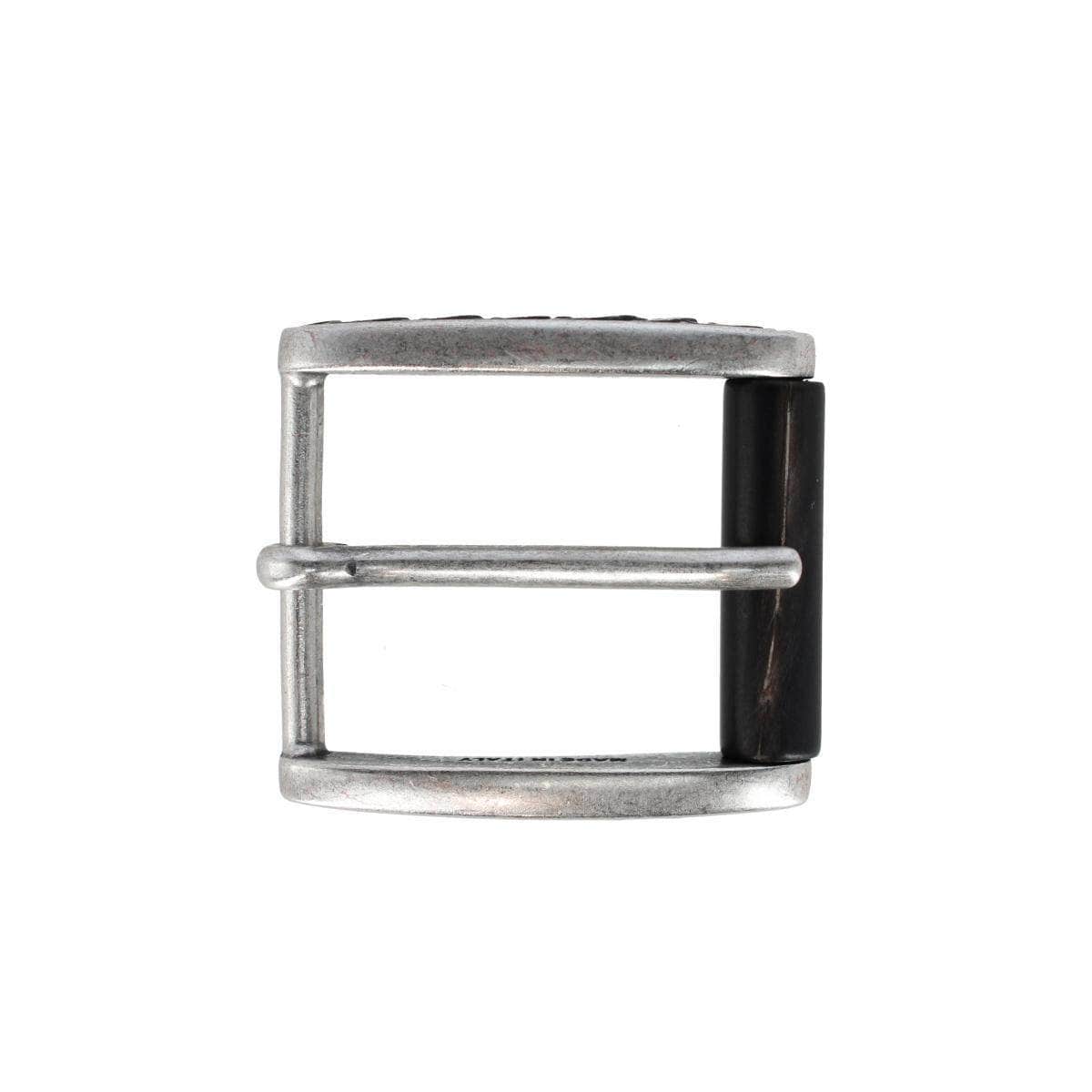 35mm Italian Brass w Black Stag Horn Roller Harness Belt Buckle - English Silver