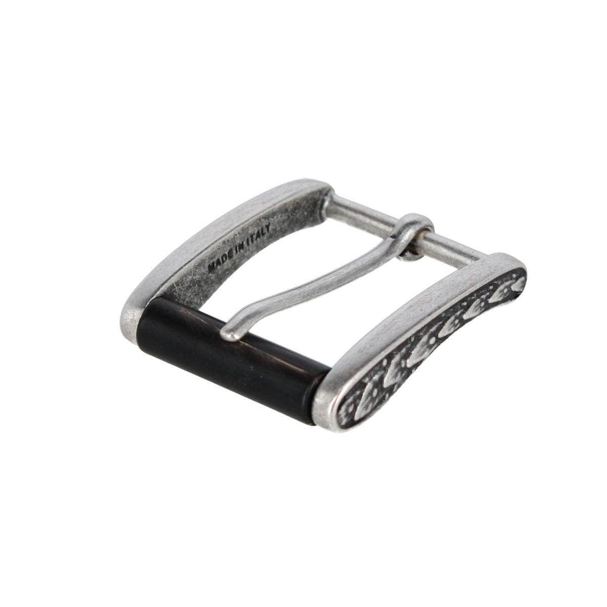 35mm Italian Brass w Black Stag Horn Roller Harness Belt Buckle - English Silver