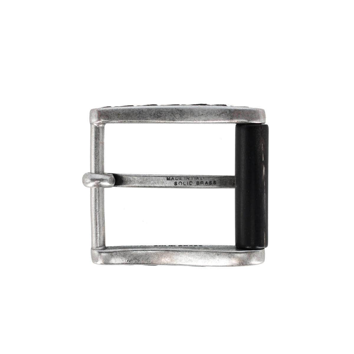 35mm Italian Brass w Black Stag Horn Roller Harness Belt Buckle - English Silver