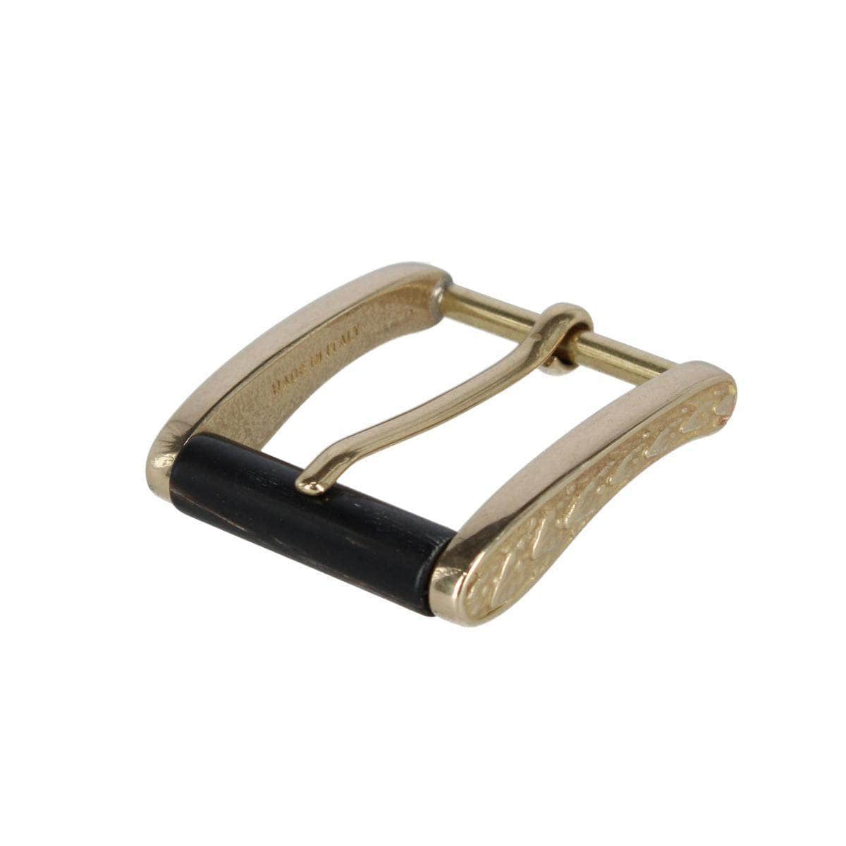 35mm Italian Brass w Black Stag Horn Roller Harness Belt Buckle - Polished Brass