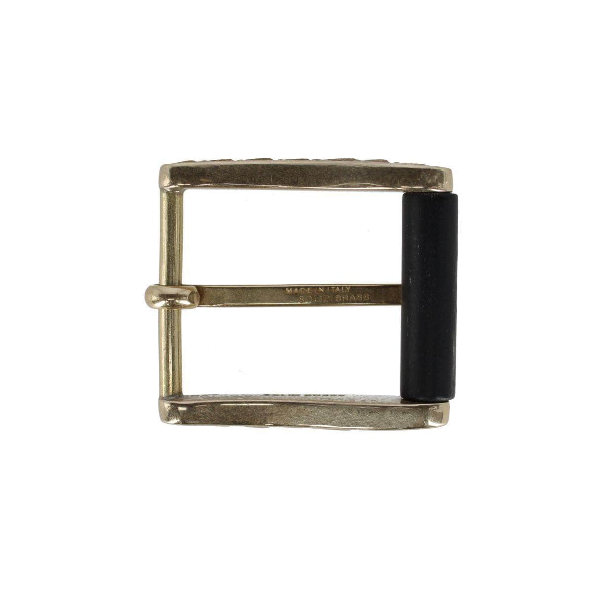 35mm Italian Brass w Black Stag Horn Roller Harness Belt Buckle - Polished Brass