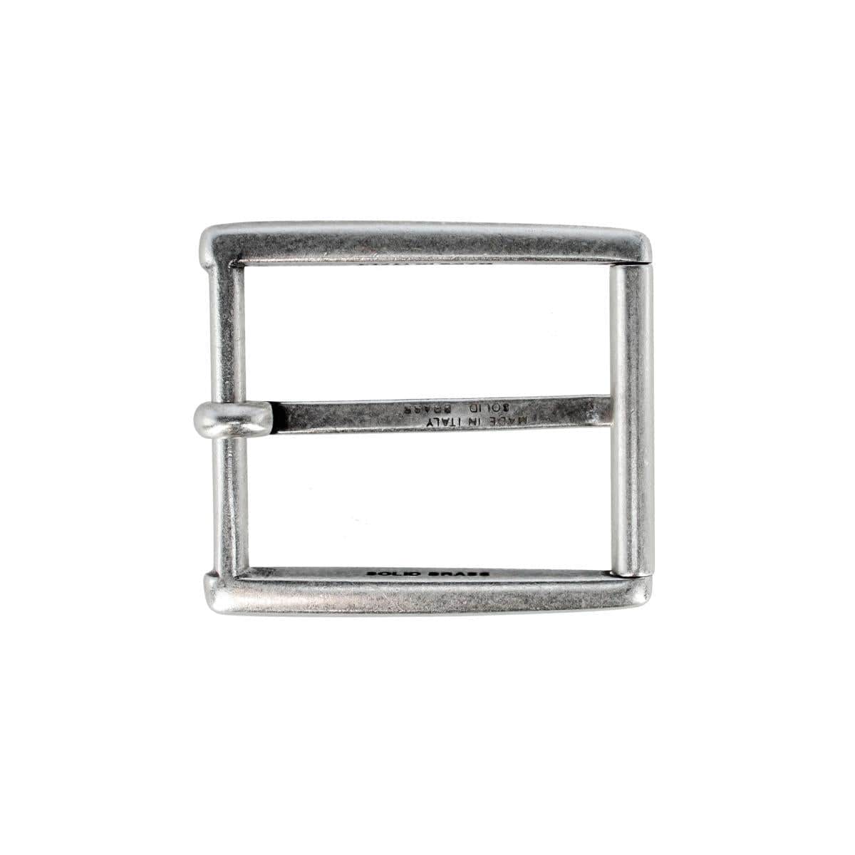 35mm Rectangular Classic Solid Brass Roller Harness Belt Buckle - English Silver