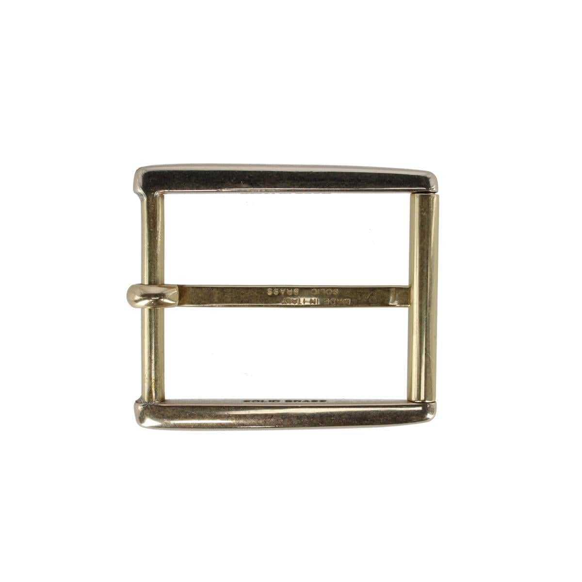 35mm Rectangular Classic Solid Brass Roller Harness Belt Buckle - Polished Brass