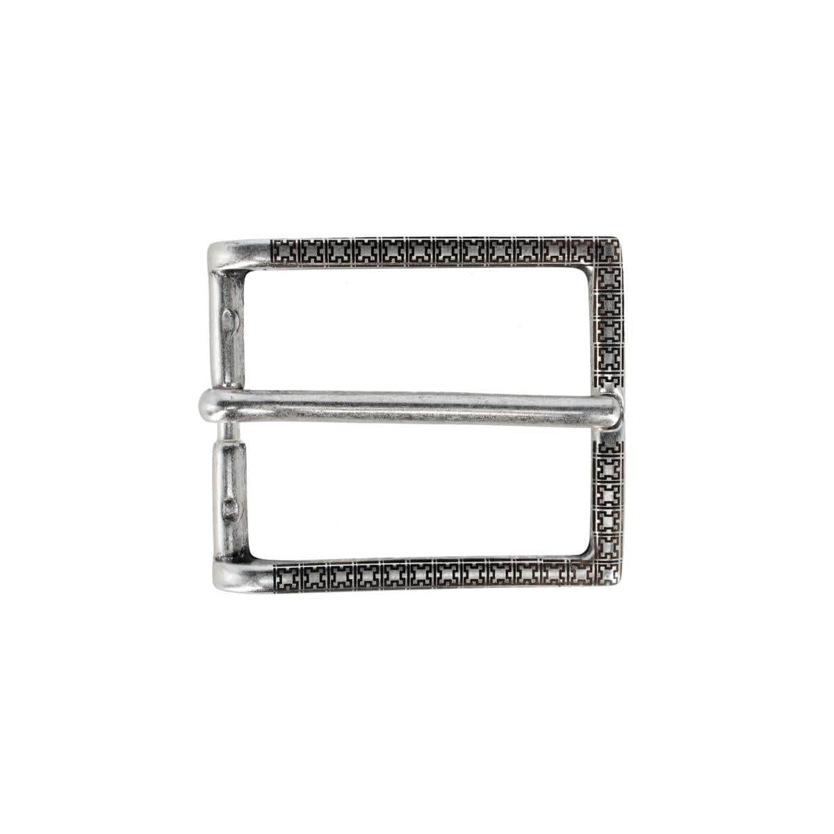 35mm Lasered Patterned Solid Brass Italian Harness Belt Buckle - English Silver