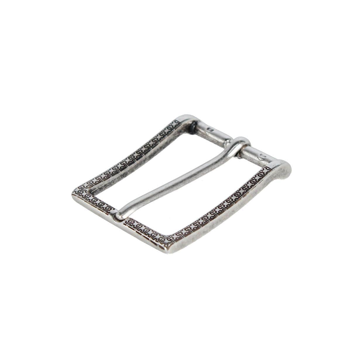 35mm Lasered Patterned Solid Brass Italian Harness Belt Buckle - English Silver