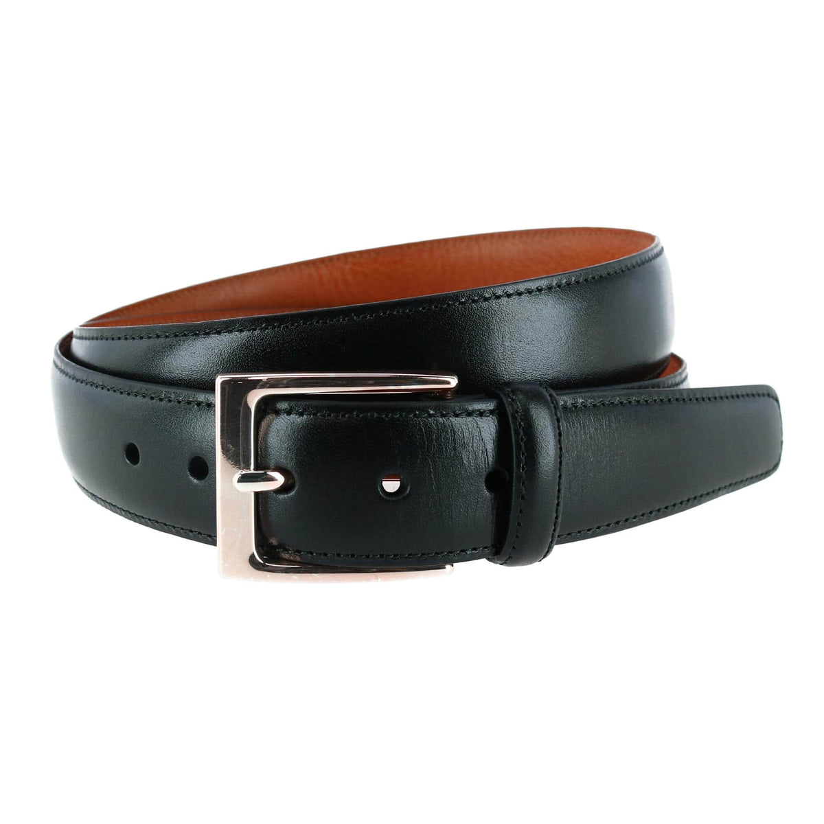 Big & Tall Classic Cortina 30mm Leather Belt - Black with Silver Buckle