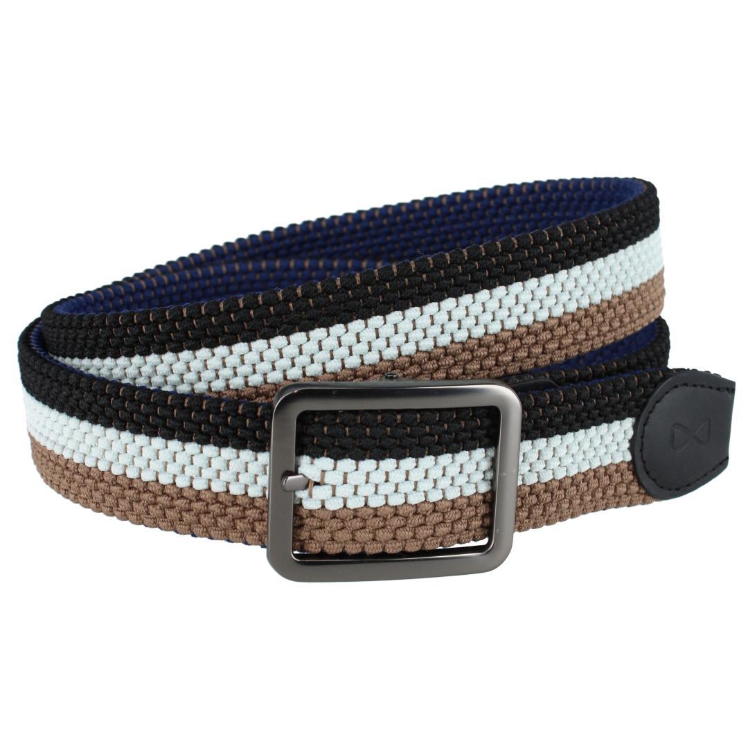 Big & Tall Matias Blue & Kahki Stripe Reversible Braided Belt - Blue and Khaki Stripes