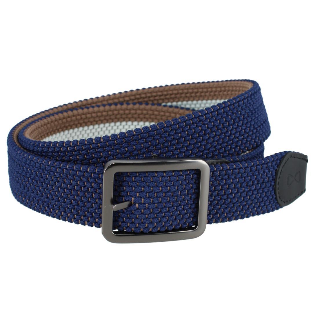 Big & Tall Matias Blue & Kahki Stripe Reversible Braided Belt - Blue and Khaki Stripes