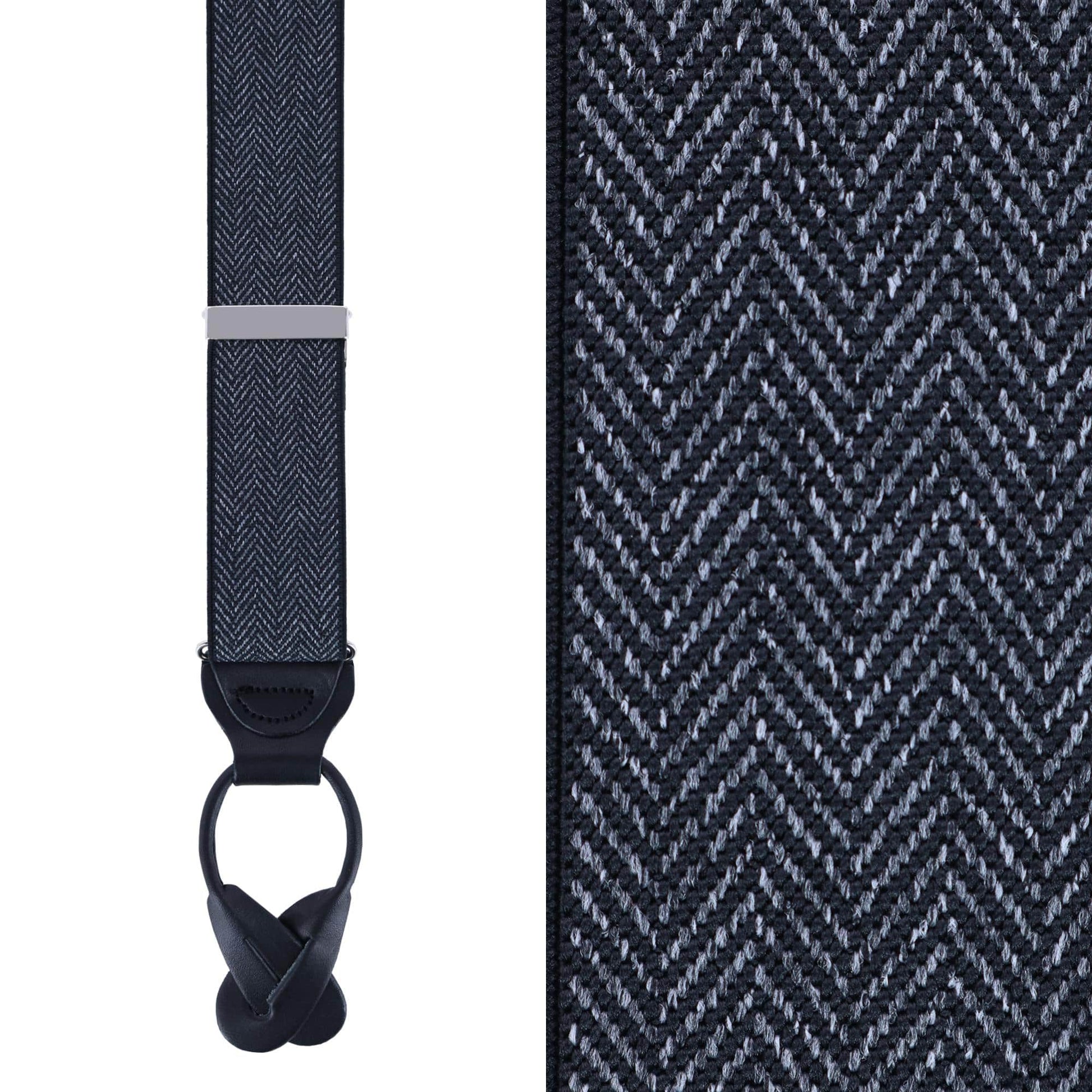 Silas Classic Herringbone Elastic Button End Braces - Black